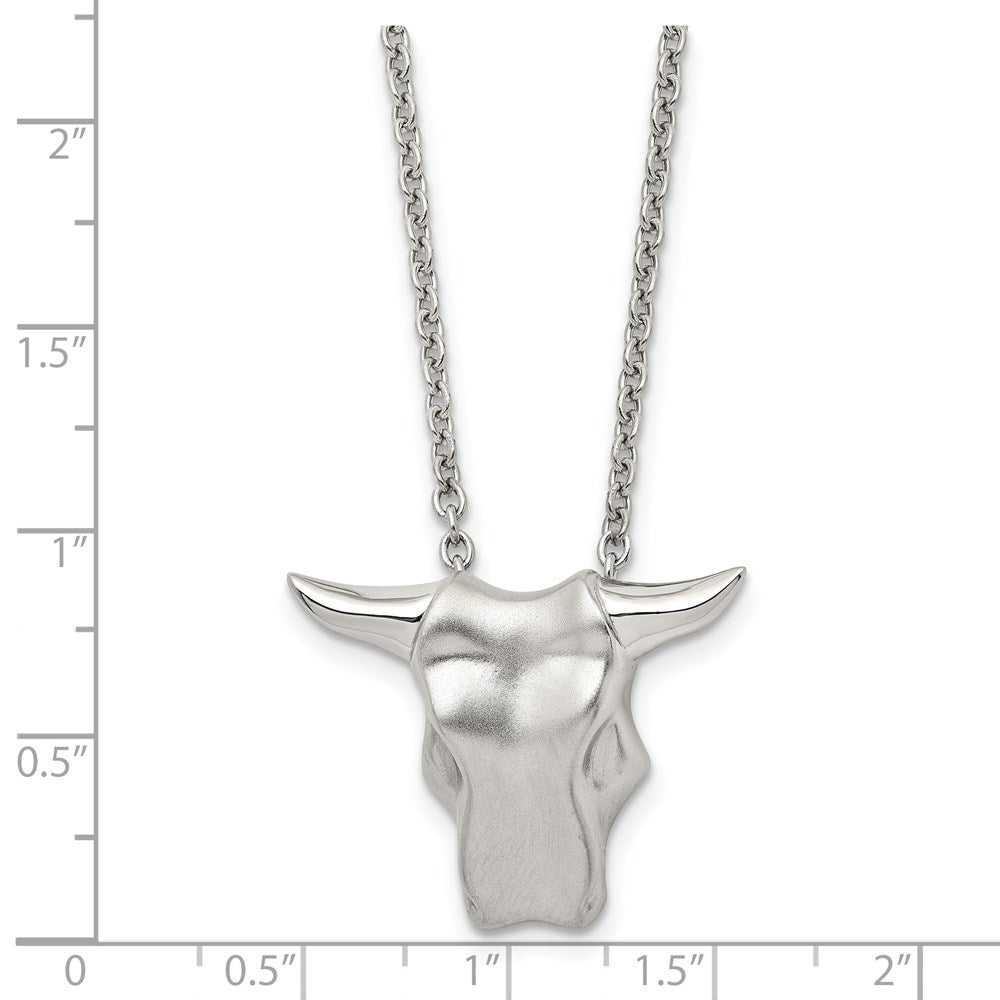 Stainless Steel Brushed Bull Head 20In Necklace
