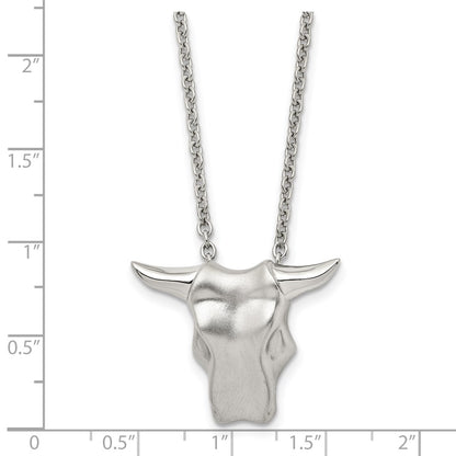 Stainless Steel Brushed Bull Head 20In Necklace