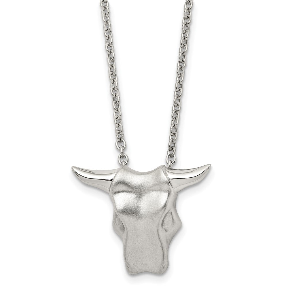 Stainless Steel Brushed Bull Head 20In Necklace