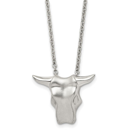 Stainless Steel Brushed Bull Head 20In Necklace