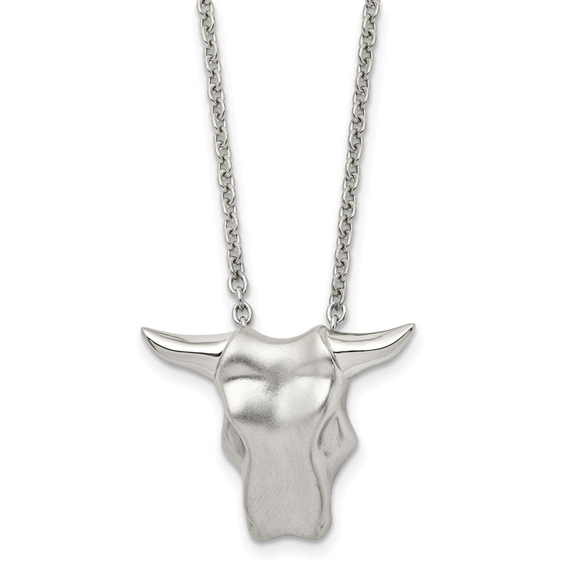 Stainless Steel Brushed Bull Head 20In Necklace