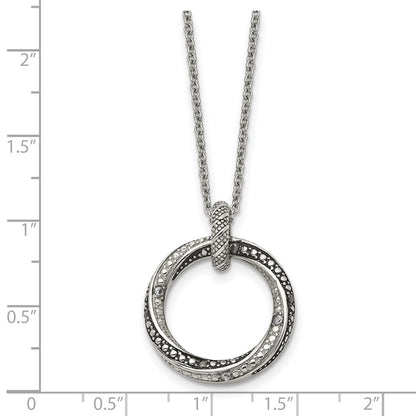 Stainless Steel Antiqued And Polished Black/Clear Cz Circle 18In Necklace