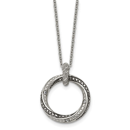 Stainless Steel Antiqued And Polished Black/Clear Cz Circle 18In Necklace