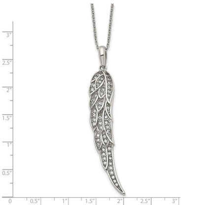 Stainless Steel Polished W/Cz Wing 20In W/2In Ext Necklace