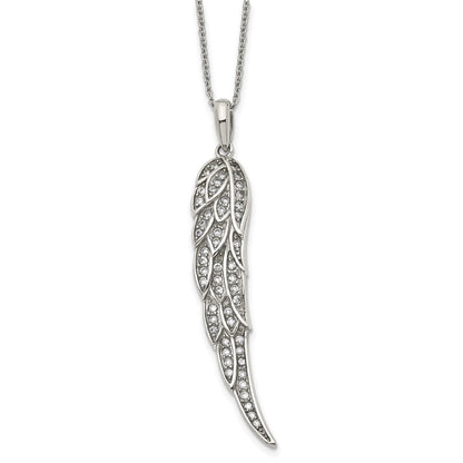 Stainless Steel Polished W/Cz Wing 20In W/2In Ext Necklace