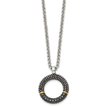 Stainless Steel Antiqued & Polished Yellow Ip W/Black Cz 18In Necklace