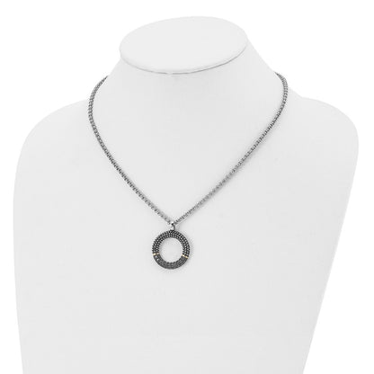 Stainless Steel Antiqued & Polished Yellow Ip W/Black Cz 18In Necklace