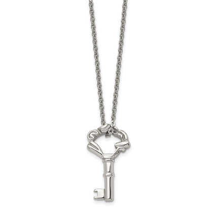 Stainless Steel Polished Fancy Key 18In Necklace