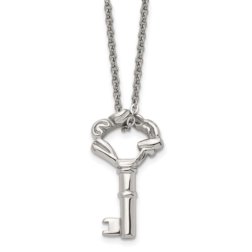 Stainless Steel Polished Fancy Key 18In Necklace