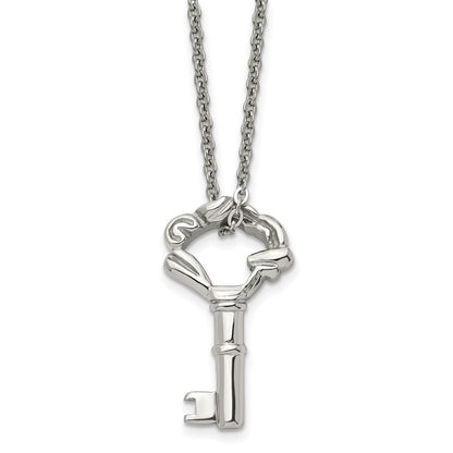 Stainless Steel Polished Fancy Key 18In Necklace