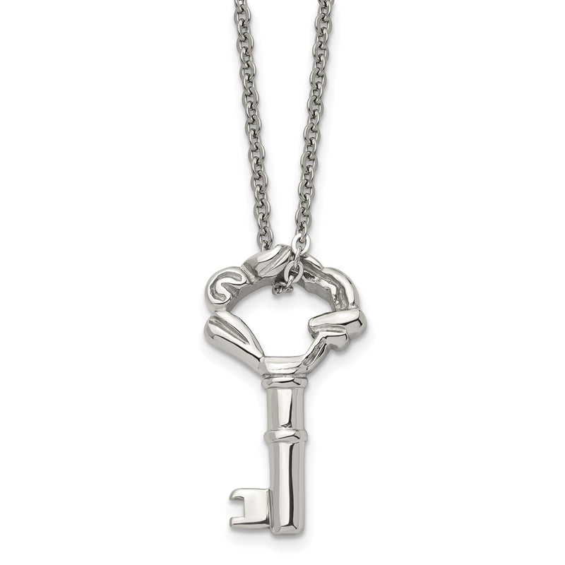 Stainless Steel Polished Fancy Key 18In Necklace