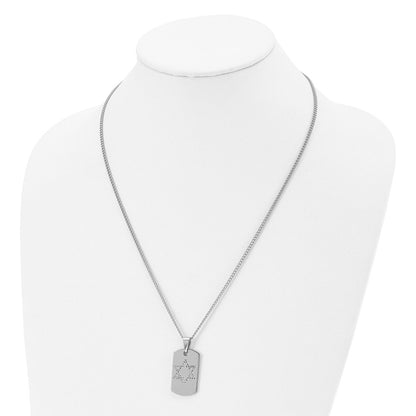 Stainless Steel Chisel Polished With Cz Star Of David Dog Tag On A 22 Inch Curb Chain Necklace