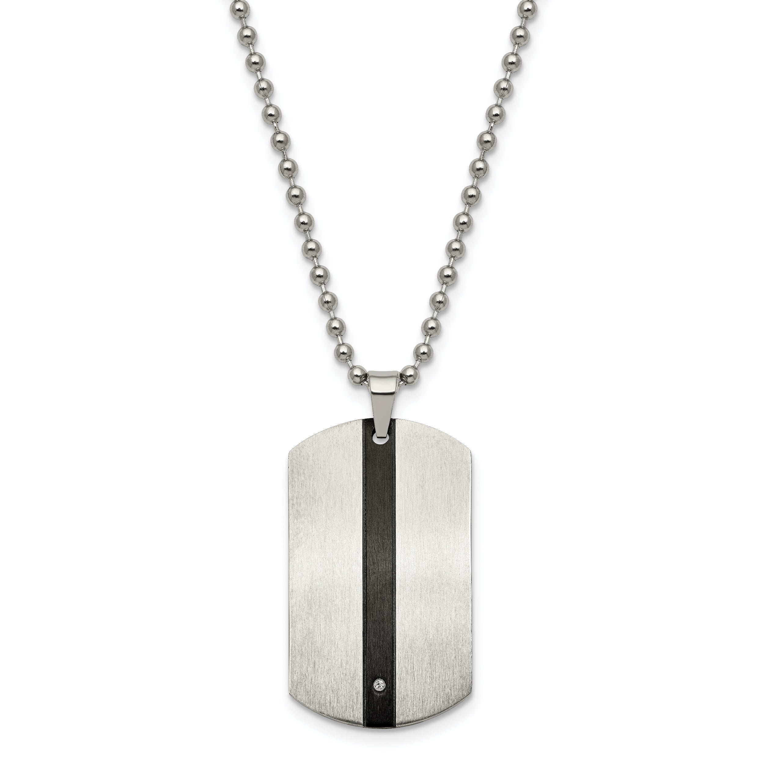 Stainless Steel Chisel Polished Black Ip-Plated With Cz Eagle Reversible Dog Tag On A 22 Inch Ball Chain Necklace