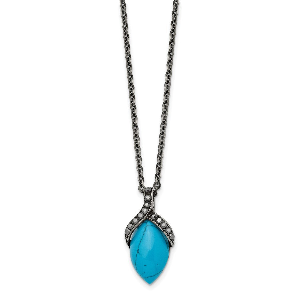 Stainless Steel Antiqued Simulated Turquoise Marcasite 18In Necklace