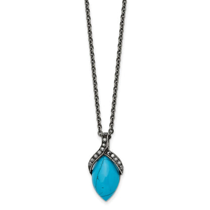 Stainless Steel Antiqued Simulated Turquoise Marcasite 18In Necklace