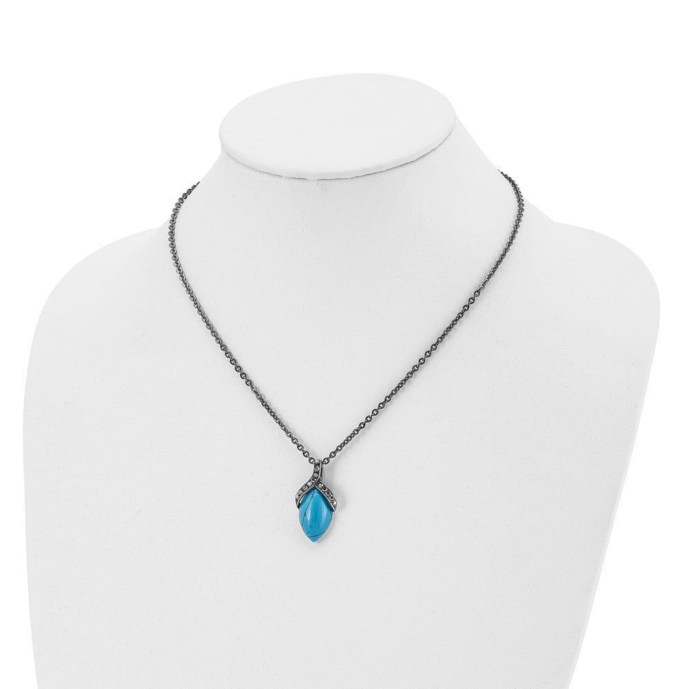 Stainless Steel Antiqued Simulated Turquoise Marcasite 18In Necklace
