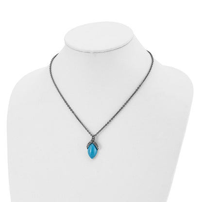 Stainless Steel Antiqued Simulated Turquoise Marcasite 18In Necklace