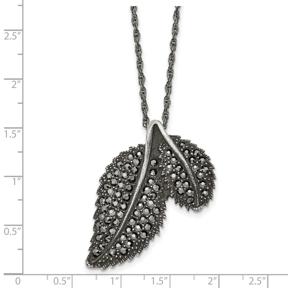 Stainless Steel Antiqued And Polished W/Marcasite Leaf 20In Necklace