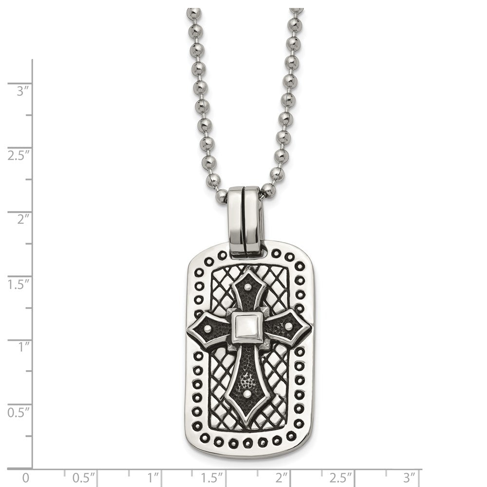 Stainless Steel Antiqued And Polished Cross Dog Tag 22In Necklace