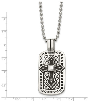 Stainless Steel Antiqued And Polished Cross Dog Tag 22In Necklace
