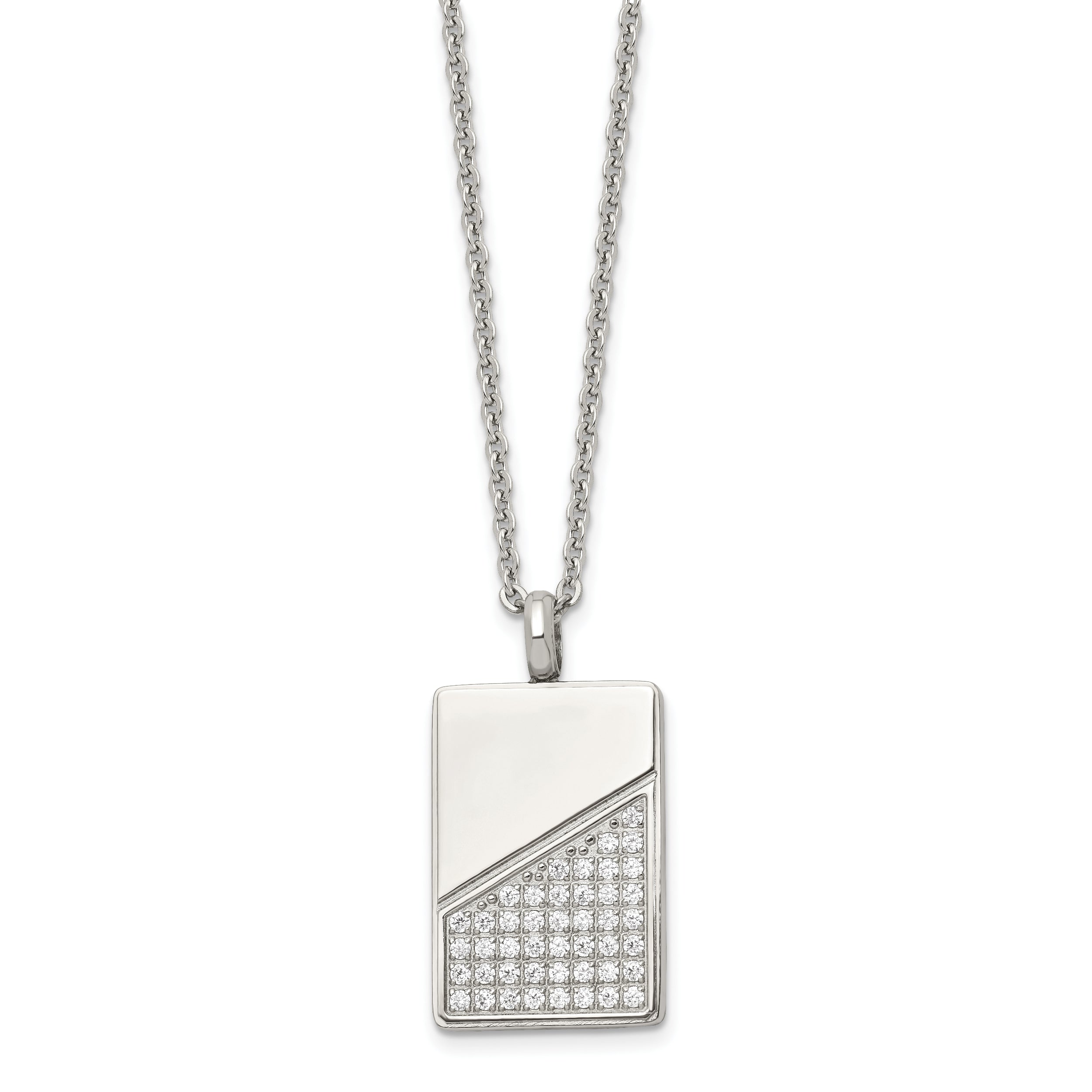 Stainless Steel Polished With Cz 20In Dog Tag Necklace