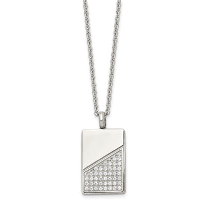 Stainless Steel Polished With Cz 20In Dog Tag Necklace