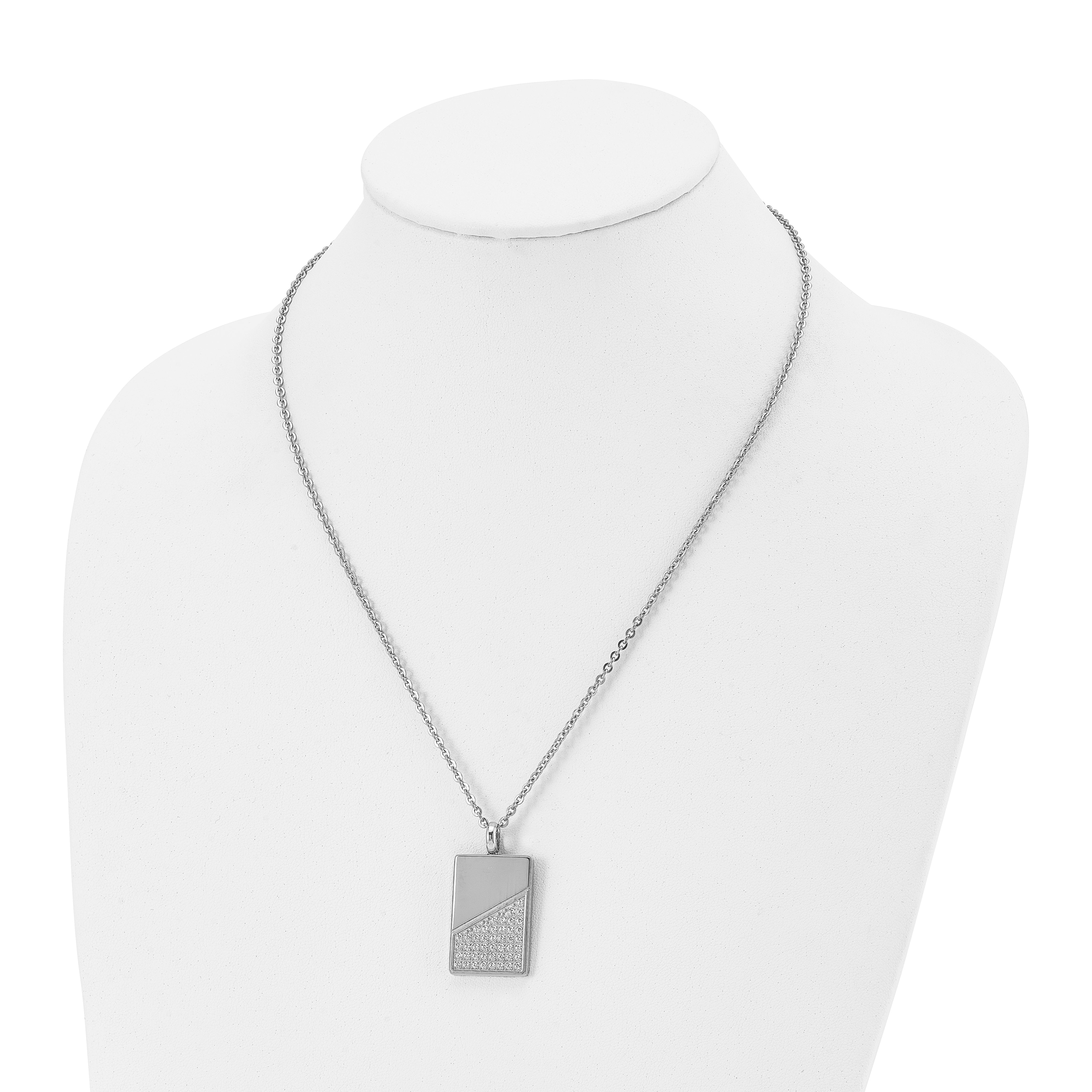 Stainless Steel Polished With Cz 20In Dog Tag Necklace
