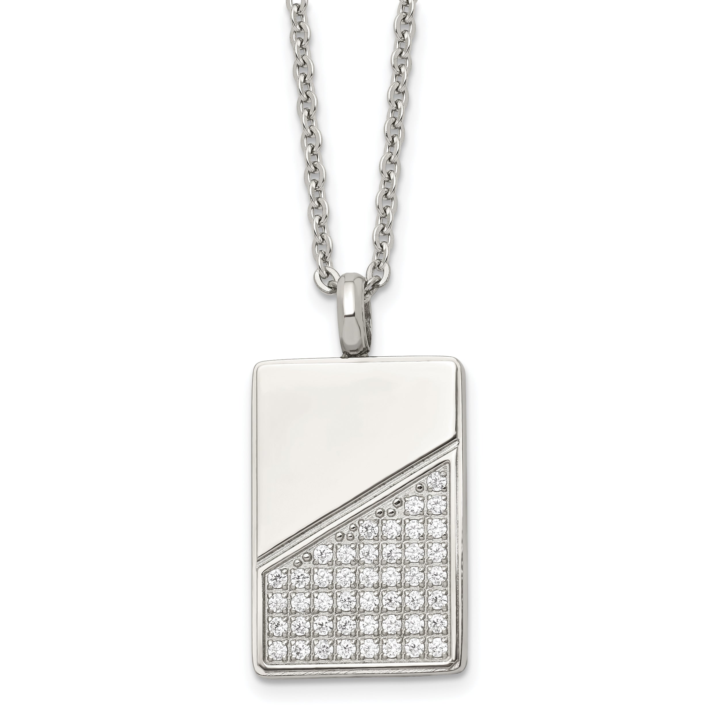 Stainless Steel Polished With Cz 20In Dog Tag Necklace