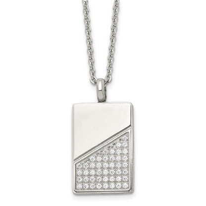 Stainless Steel Polished With Cz 20In Dog Tag Necklace