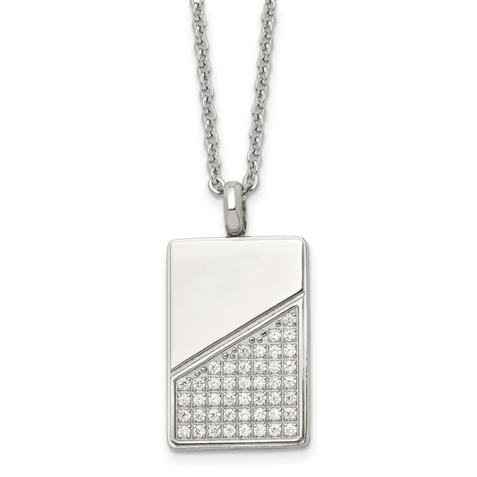 Stainless Steel Polished With Cz 20In Dog Tag Necklace