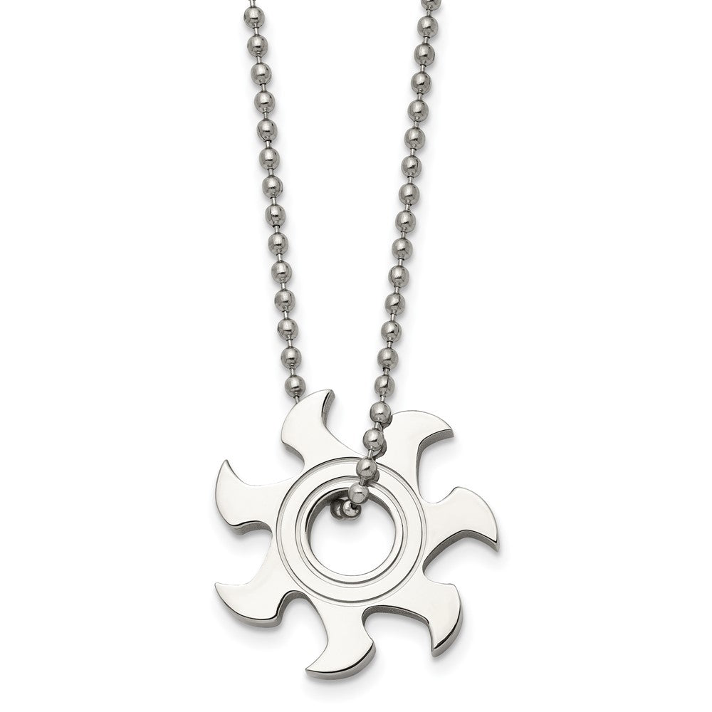 Stainless Steel Chisel Polished Sun Burst Pendant On A 22 Inch Ball Chain Necklace
