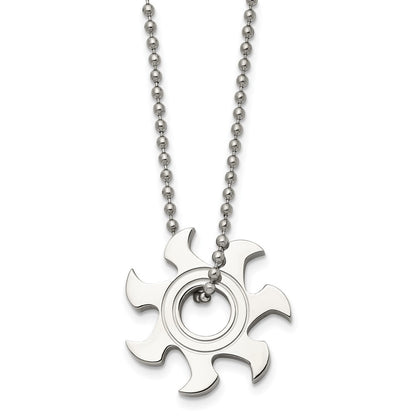 Stainless Steel Chisel Polished Sun Burst Pendant On A 22 Inch Ball Chain Necklace
