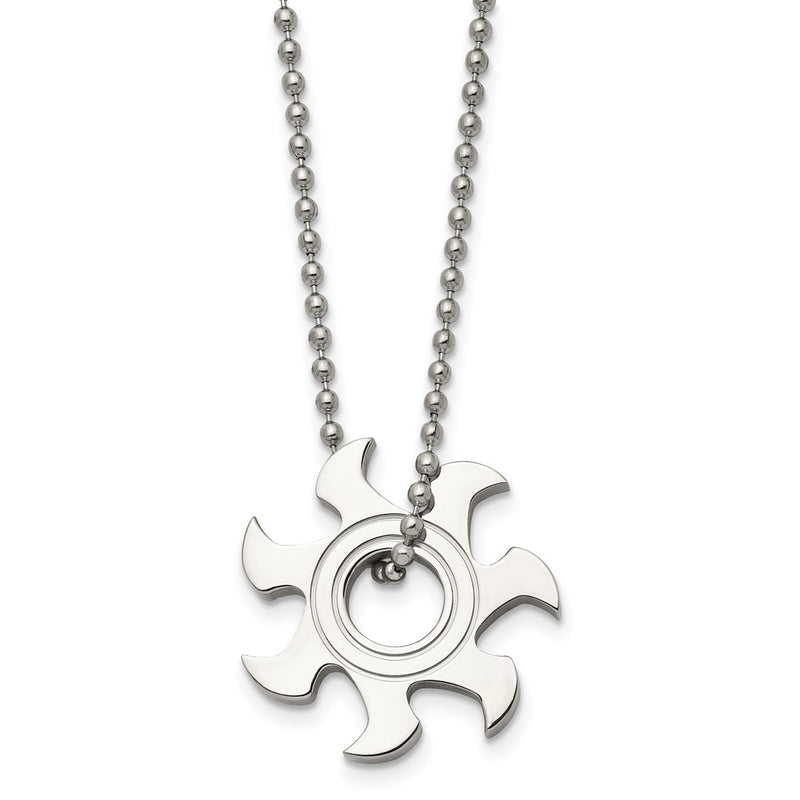 Stainless Steel Chisel Polished Sun Burst Pendant On A 22 Inch Ball Chain Necklace