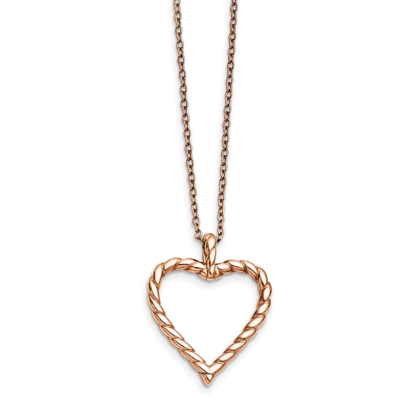 Stainless Steel Polished Pink Ip-Plated Twisted Heart Necklace