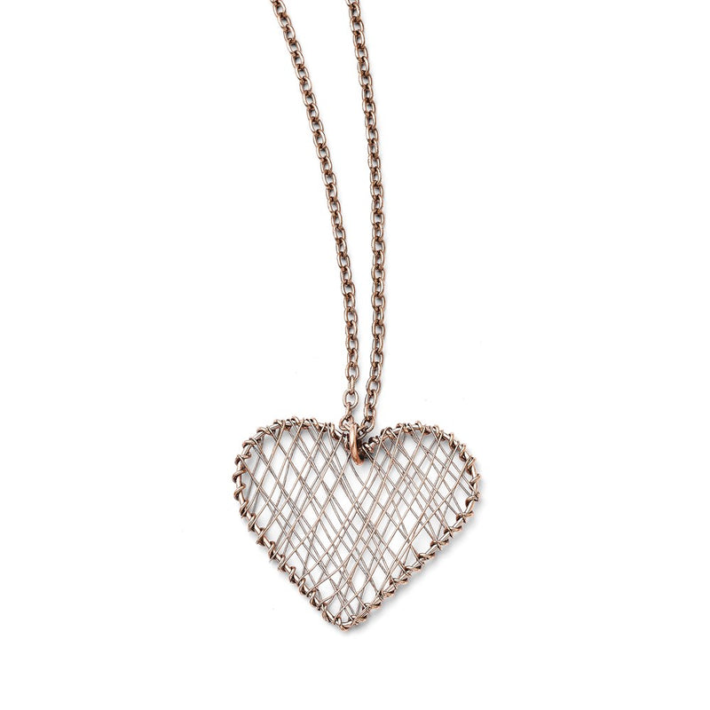 Stainless Steel Wired Pink Ip-Plated Heart Polished Necklace