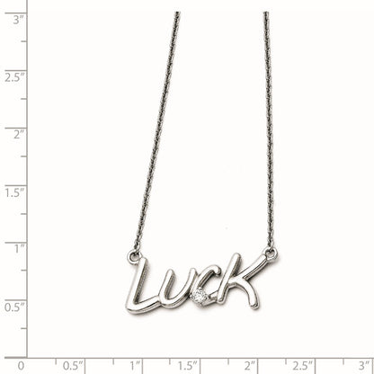 Stainless Steel Polished Cz With 2In Ext. Luck Necklace