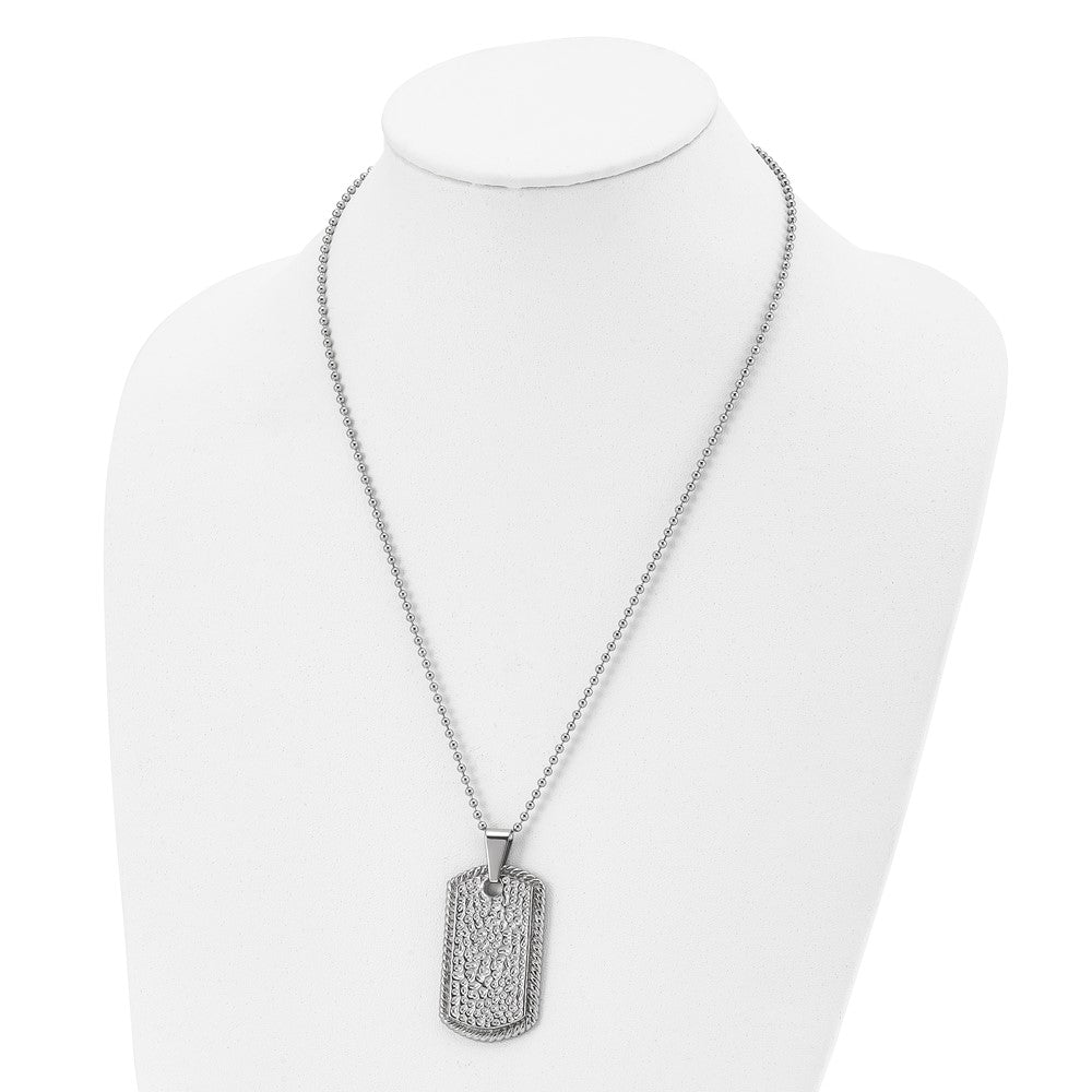 Stainless Steel Polished And Textured Dog Tag 22In Necklace