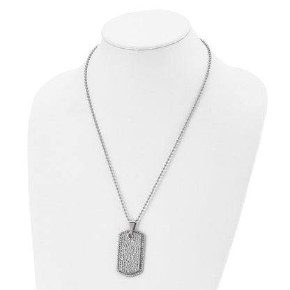 Stainless Steel Polished And Textured Dog Tag 22In Necklace