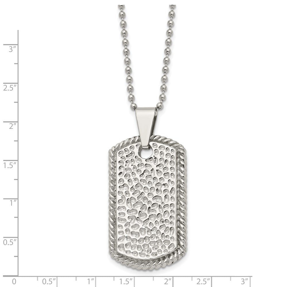 Stainless Steel Polished And Textured Dog Tag 22In Necklace