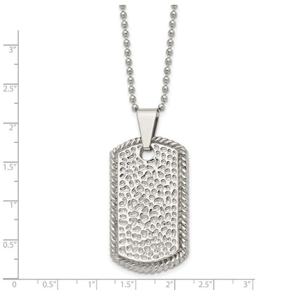 Stainless Steel Polished And Textured Dog Tag 22In Necklace