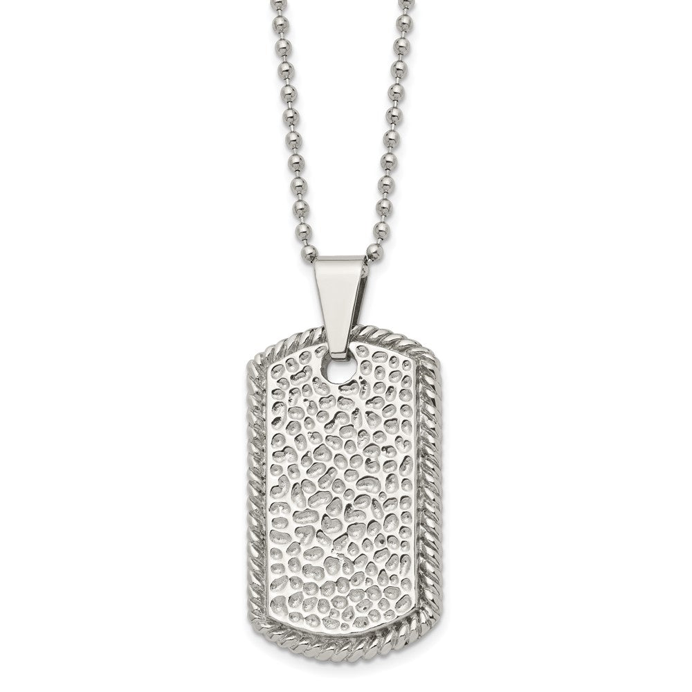 Stainless Steel Polished And Textured Dog Tag 22In Necklace