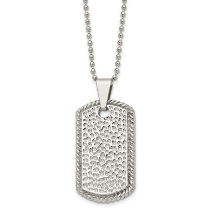 Stainless Steel Polished And Textured Dog Tag 22In Necklace