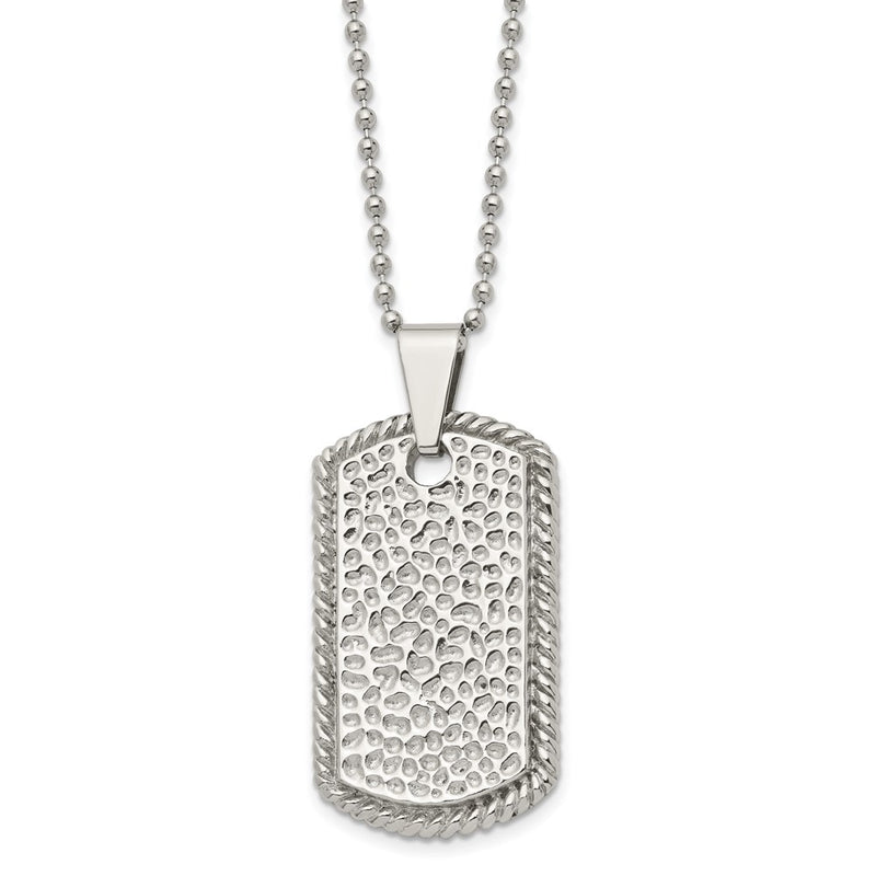 Stainless Steel Polished And Textured Dog Tag 22In Necklace