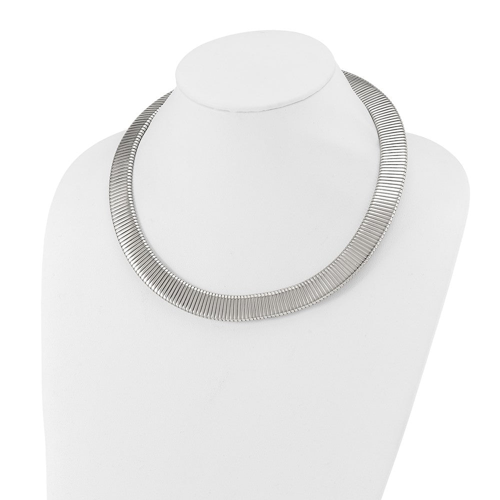 Stainless Steel Chisel Polished And Textured Omega Chain Necklace