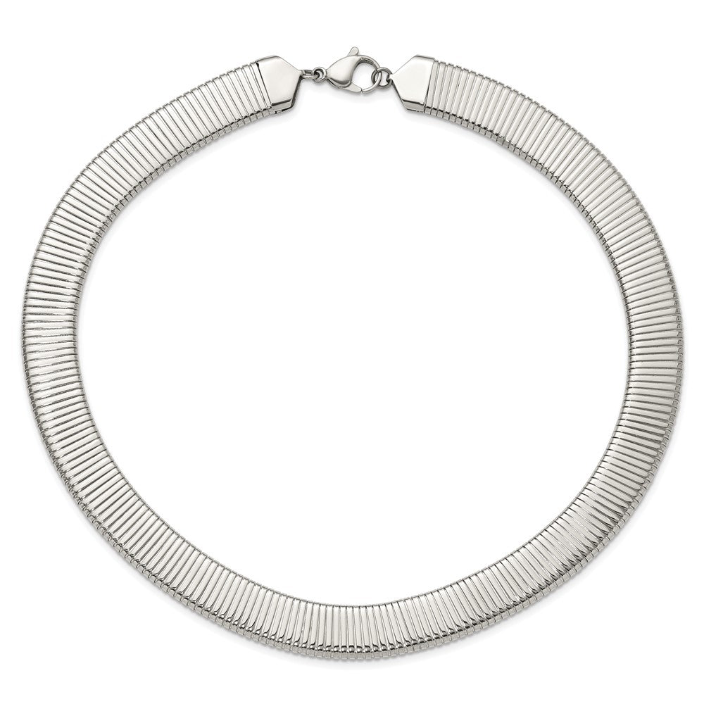 Stainless Steel Chisel Polished And Textured Omega Chain Necklace