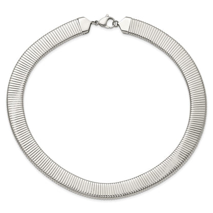 Stainless Steel Chisel Polished And Textured Omega Chain Necklace