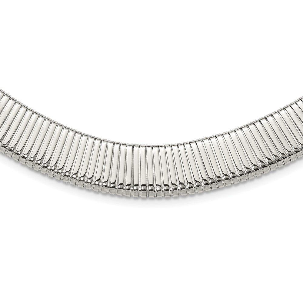 Stainless Steel Chisel Polished And Textured Omega Chain Necklace