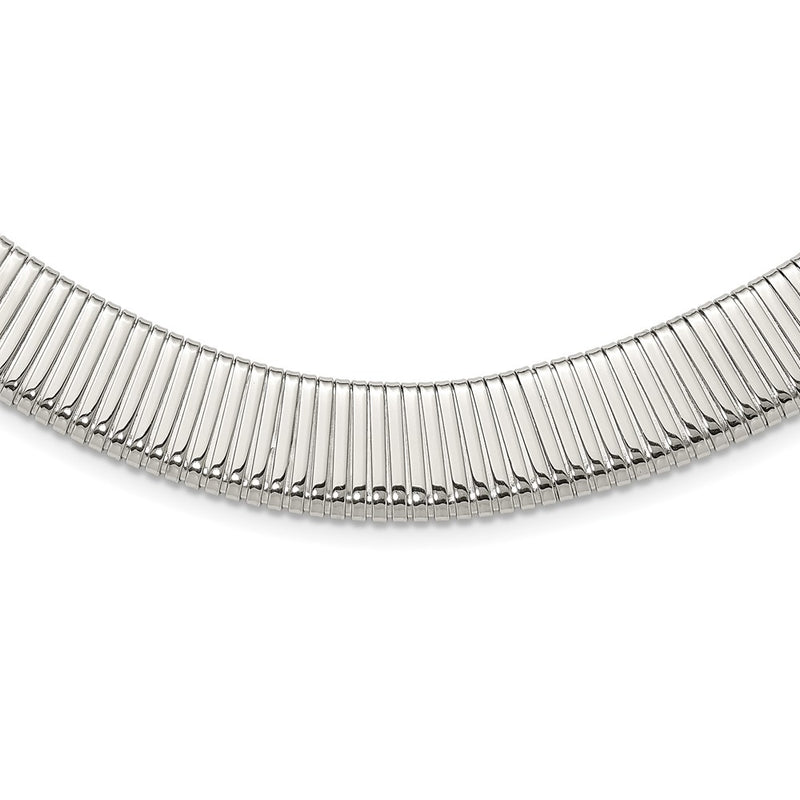 Stainless Steel Chisel Polished And Textured 18 Inch Omega Necklace