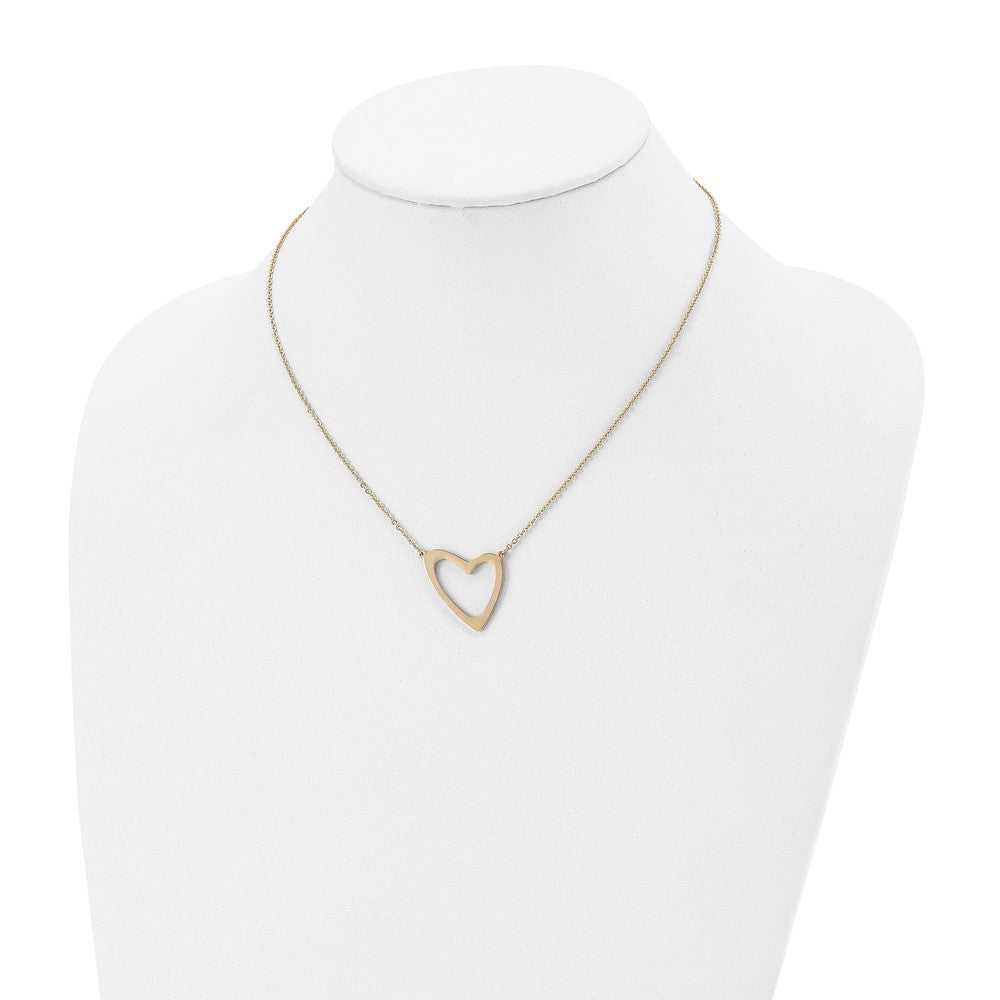 Stainless Steel Polished Yellow Ip-Plated Heart 17In W/2In Ext. Necklace