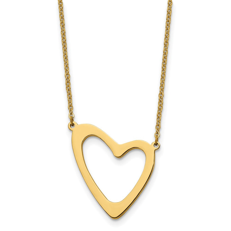 Stainless Steel Polished Yellow Ip-Plated Heart 17In W/2In Ext. Necklace